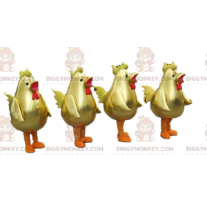 4 BIGGYMONKEY™s maskot gyldne haner, store gyldne høns kostumer