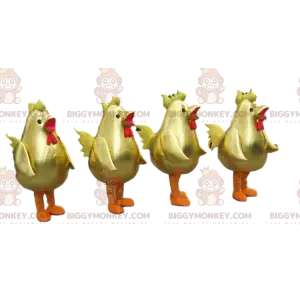 4 BIGGYMONKEY™s maskot gyldne haner, store gyldne høns kostumer