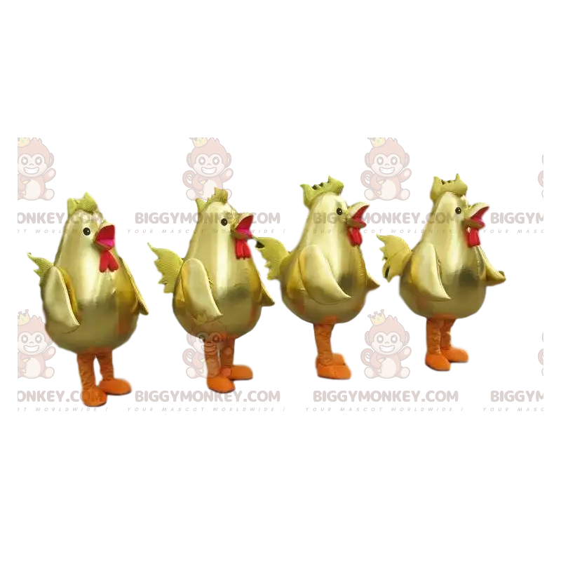 4 BIGGYMONKEY™s maskot gyldne haner, store gyldne høns kostumer