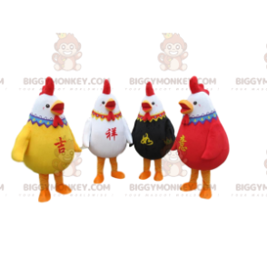 BIGGYMONKEY™s farverige hanemaskotter, 4 farverige hønekostumer - Hens maskot - haner - høns - BiggyMonkey.com