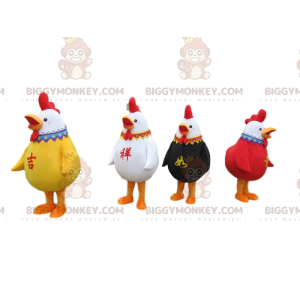 πολύχρωμες μασκότ κόκορα BIGGYMONKEY™, 4 πολύχρωμες στολές
