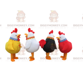 BIGGYMONKEY™s farverige hanemaskotter, 4 farverige hønekostumer - Hens maskot - haner - høns - BiggyMonkey.com