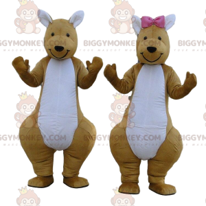 Duo de mascottes BIGGYMONKEY™ de kangourous marron et blancs