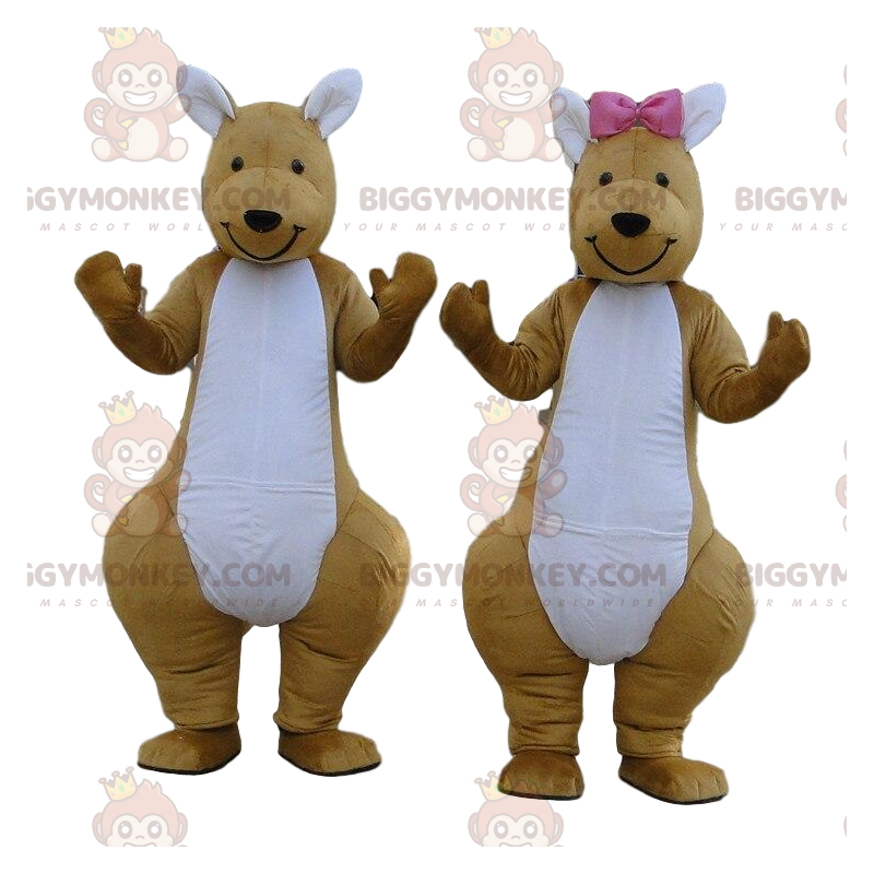 mascota de BIGGYMONKEY™s de canguros marrones y blancos, pareja mascota de BIGGYMONKEY™s de canguros marrones y blancos, pareja