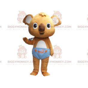 BIGGYMONKEY™ brown koala mascot costume with blue briefs, baby