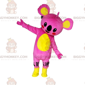 BIGGYMONKEY™ pink and yellow koala mascot costume, colorful