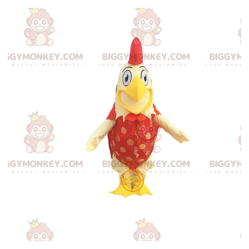 Disfraz de mascota BIGGYMONKEY™ de gallo gigante amarillo y Disfraz de mascota BIGGYMONKEY™ de gallo gigante amarillo y
