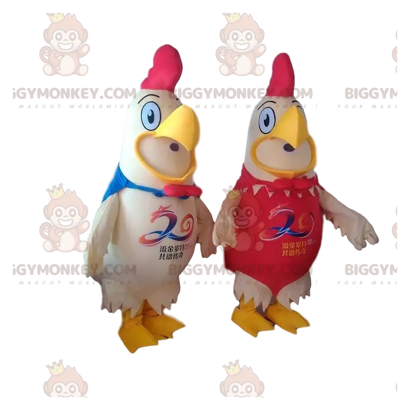 2 Riesenhähne BIGGYMONKEY™s Maskottchen, Farmkostüme - 2 Riesenhähne BIGGYMONKEY™s Maskottchen, Farmkostüme -