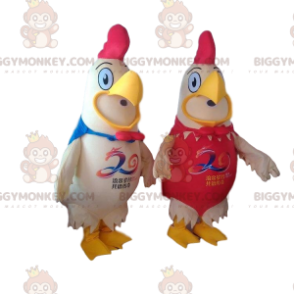2 gigantiske haner BIGGYMONKEY™s maskot, gårdskostymer - Høns-maskot - Haner - Høner - BIGGYMONKEY_010235 - BiggyMonkey.com