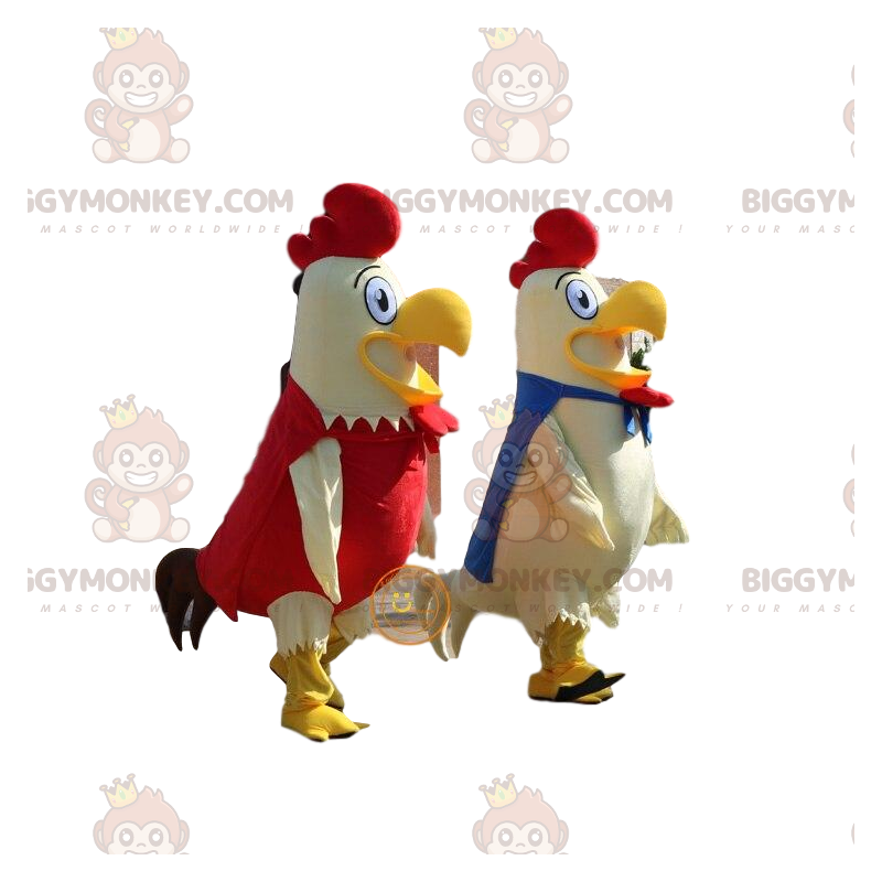 2 BIGGYMONKEY™s maskot af hvide, blå og røde haner