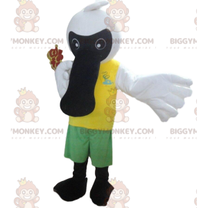 Traje de mascote BIGGYMONKEY™ preto e branco de pássaro
