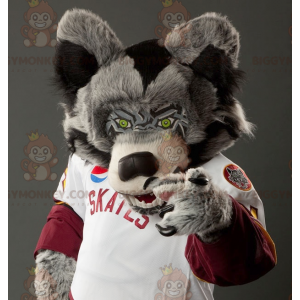 Zwart-wit grijze wolf BIGGYMONKEY™ mascottekostuum -