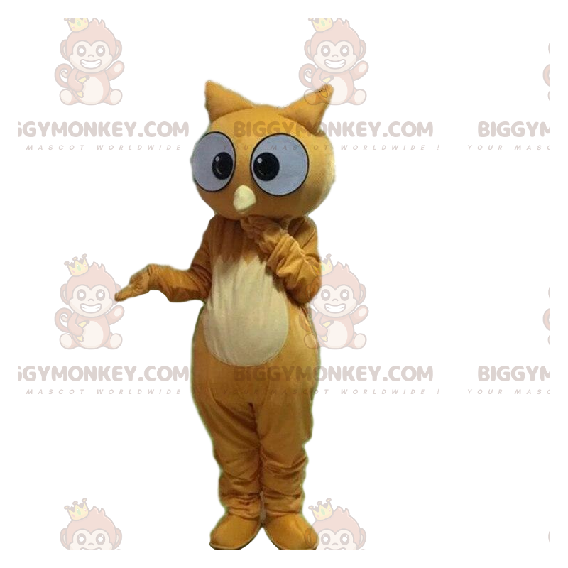 BIGGYMONKEY™ mascottekostuum van verbaasd kijkende bruine uil BIGGYMONKEY™ mascottekostuum van verbaasd kijkende bruine uil