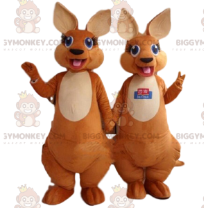 Duo de mascottes BIGGYMONKEY™ de kangourous marron et blancs