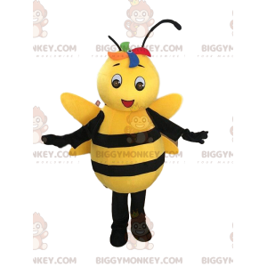 BIGGYMONKEY™ maskottiasu keltainen ja musta mehiläinen
