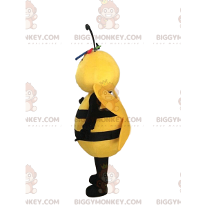 BIGGYMONKEY™ mascot costume yellow and black bee, smiling wasp