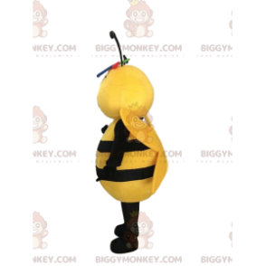 BIGGYMONKEY™ mascot costume yellow and black bee, smiling wasp