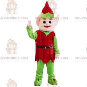 Rode en groene kerstelf BIGGYMONKEY™ mascottekostuum
