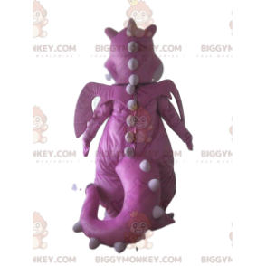 BIGGYMONKEY™ pink dragon mascot costume, giant pink dinosaur