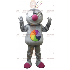 Metallic gray BIGGYMONKEY™ mascot costume for a techno vibe -