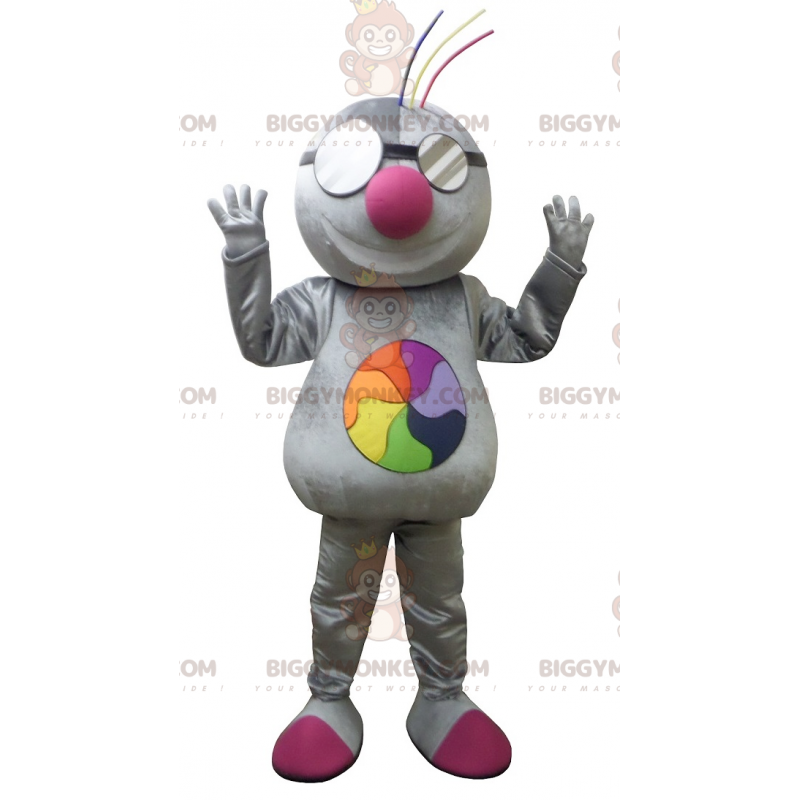 Metallic gray BIGGYMONKEY™ mascot costume for a techno vibe -