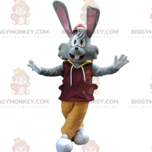 BIGGYMONKEY™ mascot costume gray rabbit with big ears, rabbit