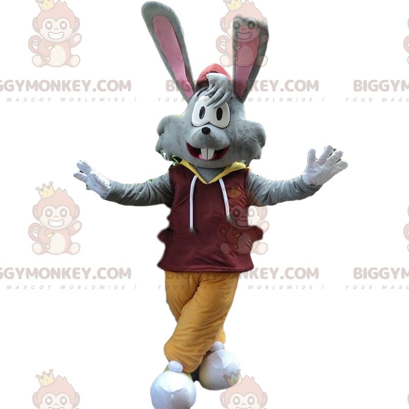 BIGGYMONKEY™ mascot costume gray rabbit with big ears, rabbit