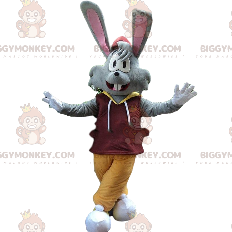 Costume de mascotte BIGGYMONKEY™ de lapin gris avec de grandes