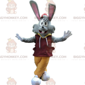 BIGGYMONKEY™ mascot costume gray rabbit with big ears, rabbit