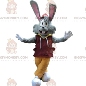 BIGGYMONKEY™ maskottiasu harmaa kani isoilla korvilla, kani-asu