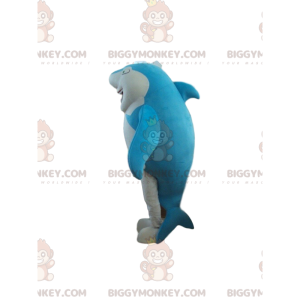 Blå och vit haj BIGGYMONKEY™ maskotdräkt, havsdräkt -