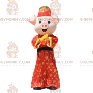 Traje de mascote de porco BIGGYMONKEY™ vestido com roupa