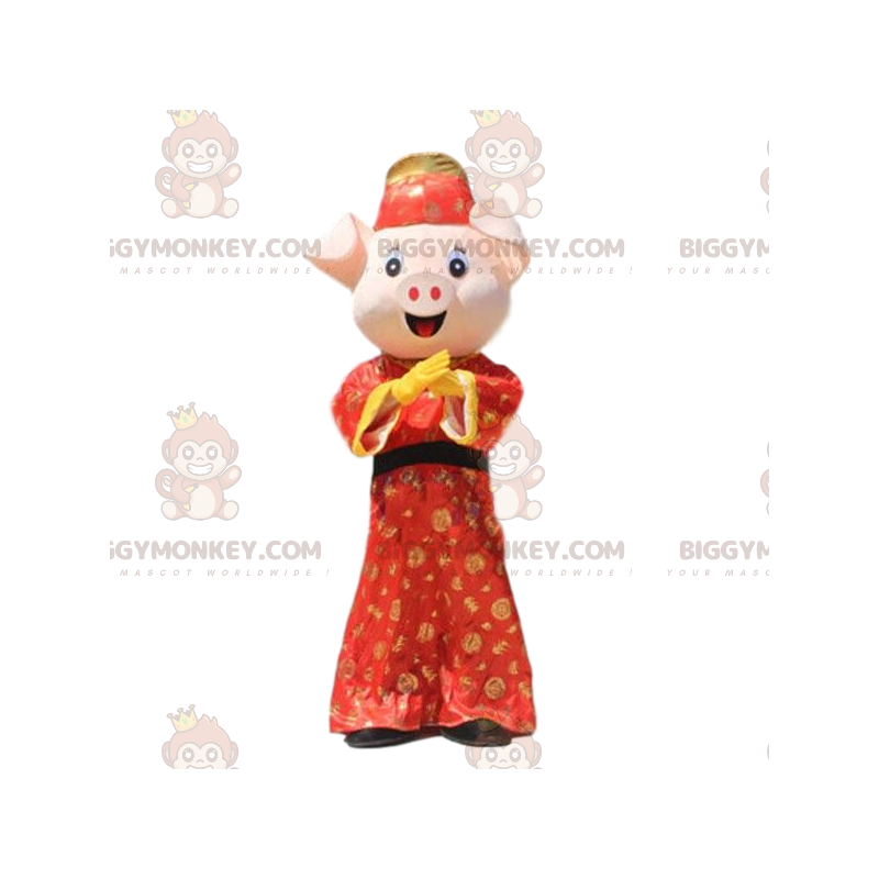 Pig BIGGYMONKEY™ Mascot Costume Dressed in Traditional Asian