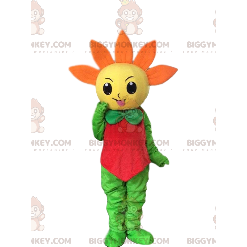 Fantasia de mascote gigante BIGGYMONKEY™ de flor amarela e Fantasia de mascote gigante BIGGYMONKEY™ de flor amarela e