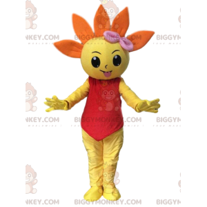 Disfraz de mascota de flor gigante naranja y amarilla