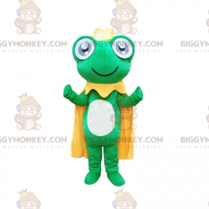 Στολή μασκότ BIGGYMONKEY™ Green Frog με κίτρινη κάπα και στέμμα