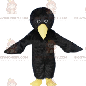 BIGGYMONKEY™ mascottekostuum zwarte en gele vogel, kraaikostuum