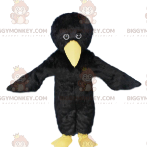 BIGGYMONKEY™ maskotkostume sort og gul fugl, kragekostume -