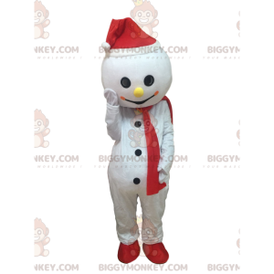 BIGGYMONKEY™ witte sneeuwpop mascottekostuum met muts en sjaal
