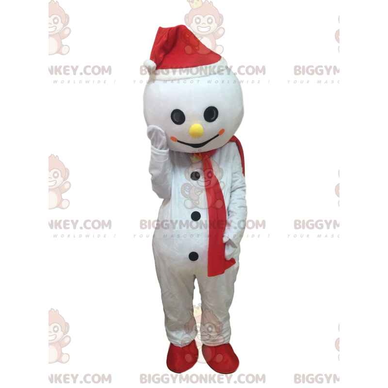 BIGGYMONKEY™ Weißes Schneemann-Maskottchen-Kostüm mit Mütze und