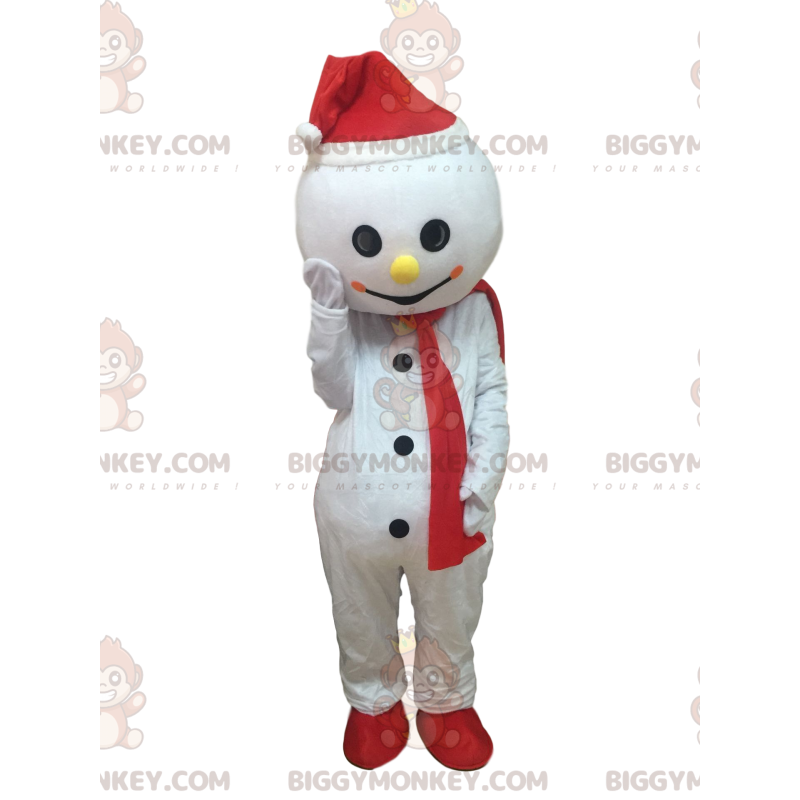 BIGGYMONKEY™ White Snowman Mascot Costume with Hat and Scarf -