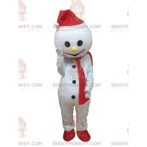 BIGGYMONKEY™ White Snowman Mascot Costume with Hat and Scarf -