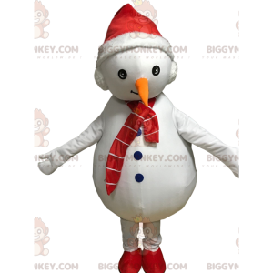 BIGGYMONKEY™ White Snowman Mascot Costume with Hat and Scarf -