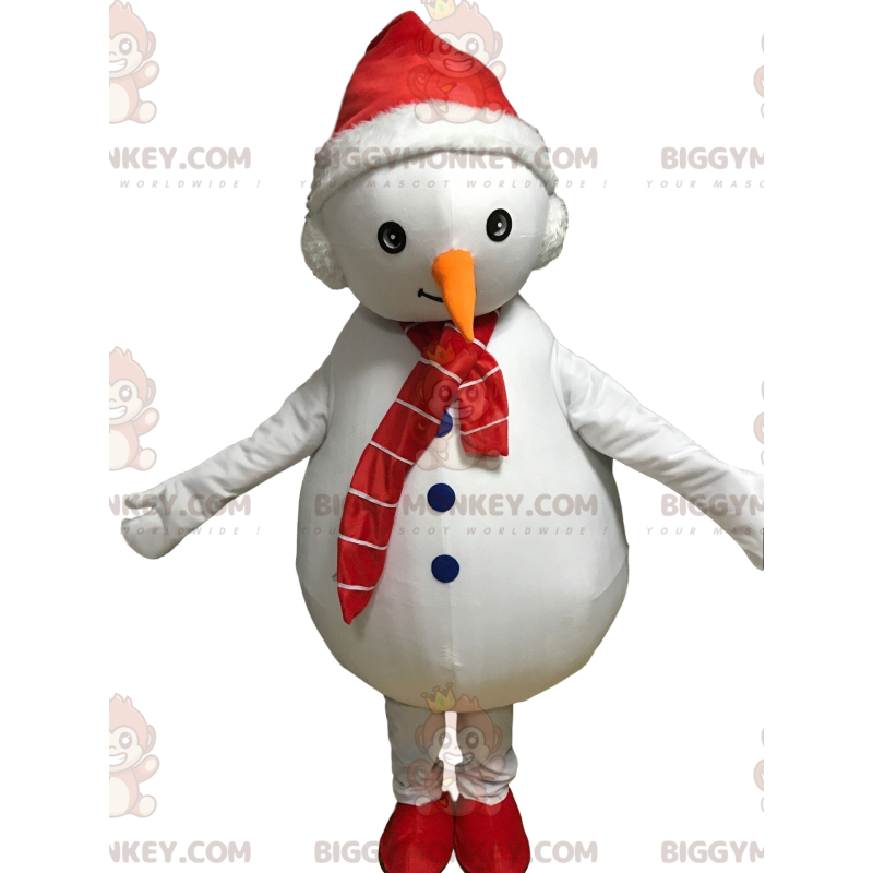 BIGGYMONKEY™ White Snowman Mascot Costume with Hat and Scarf –