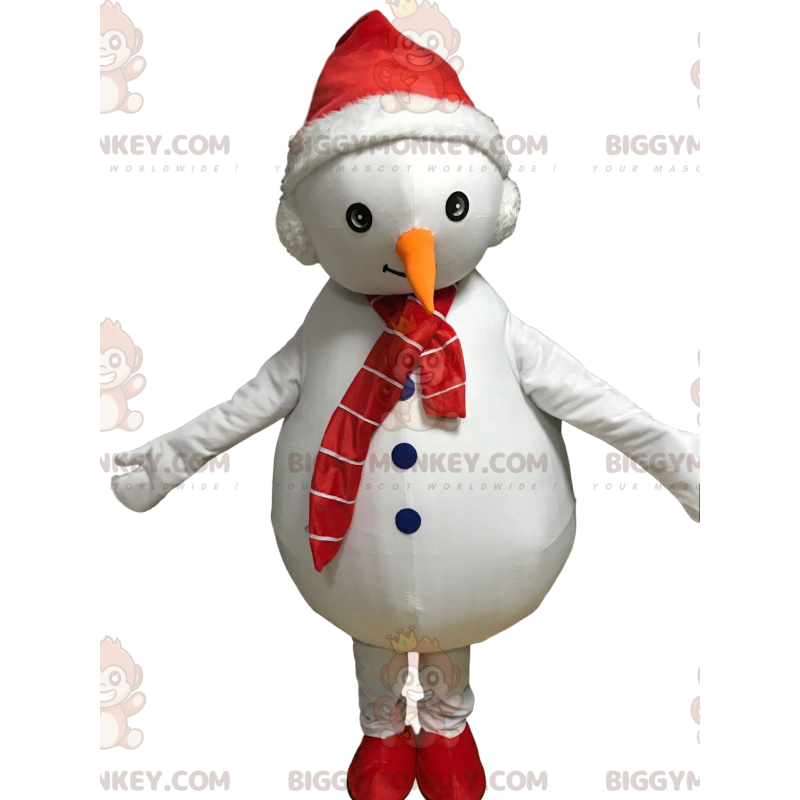 BIGGYMONKEY™ White Snowman Mascot Costume with Hat and Scarf -