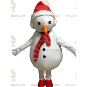 BIGGYMONKEY™ White Snowman Mascot Costume with Hat and Scarf -