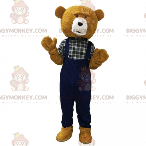 Brun plys bamse BIGGYMONKEY™ maskotkostume klædt i overalls -
