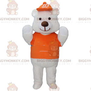 BIGGYMONKEY™ Maskotdräkt för stor vit björn klädd i orange med
