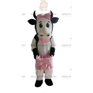 Costume da mascotte BIGGYMONKEY™ mucca bianca, nera e rosa