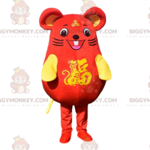 Velmi usměvavý kostým maskota červené a žluté myši BIGGYMONKEY™. Asijský kostým - Myš maskot - BiggyMonkey.com